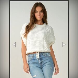 Off White Cap Sleeve Cable Knit Crop Sweater